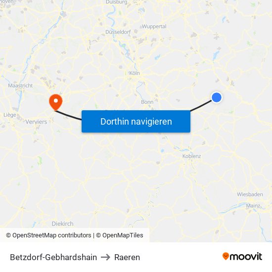 Betzdorf-Gebhardshain to Raeren map