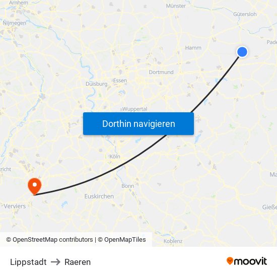 Lippstadt to Raeren map