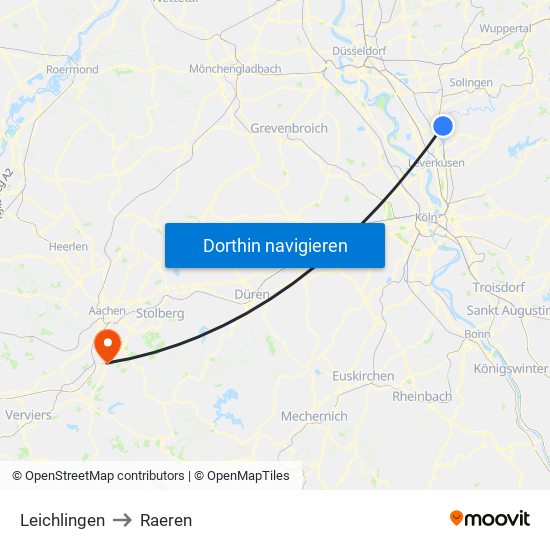 Leichlingen to Raeren map