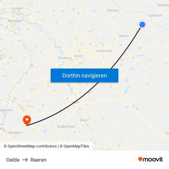 Oelde to Raeren map