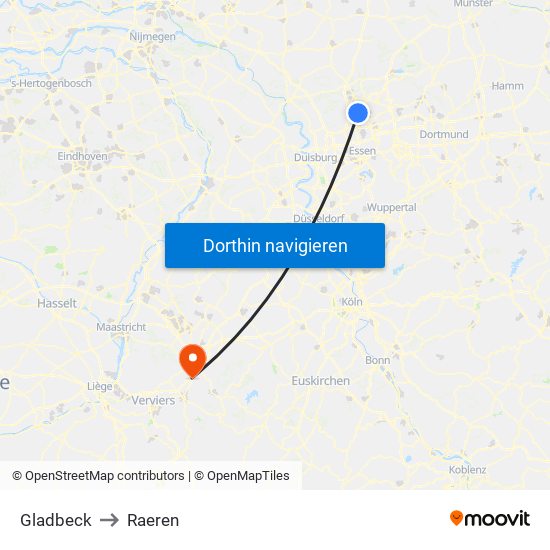 Gladbeck to Raeren map