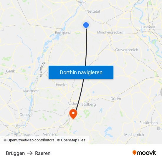 Brüggen to Raeren map