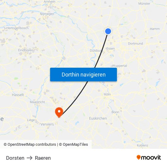 Dorsten to Raeren map