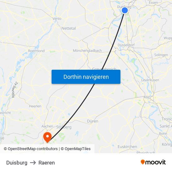 Duisburg to Raeren map