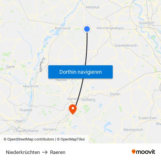 Niederkrüchten to Raeren map