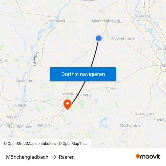 Mönchengladbach to Raeren map