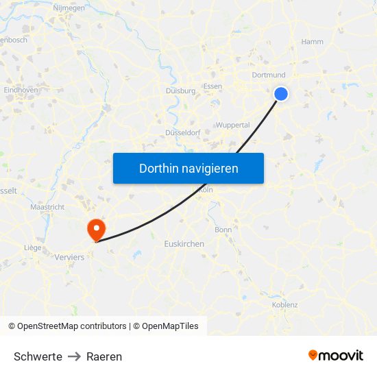 Schwerte to Raeren map