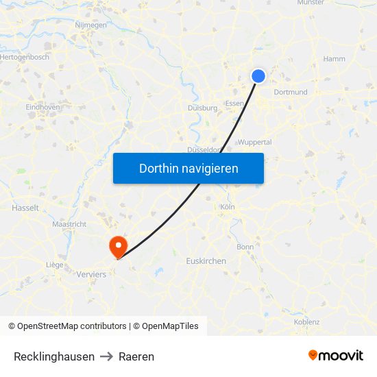Recklinghausen to Raeren map