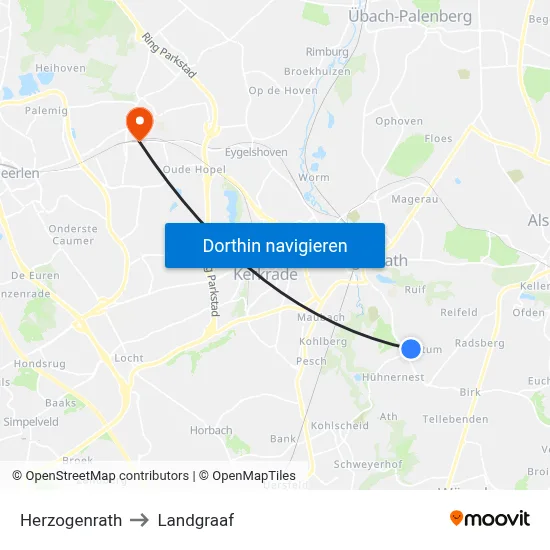 Herzogenrath to Landgraaf map