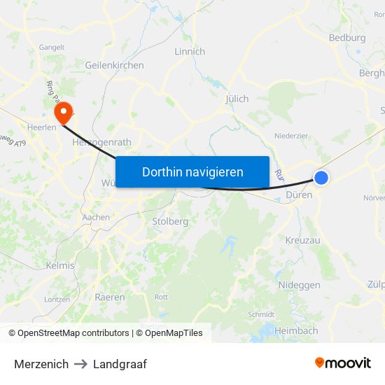 Merzenich to Landgraaf map