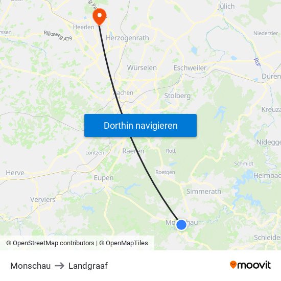 Monschau to Landgraaf map