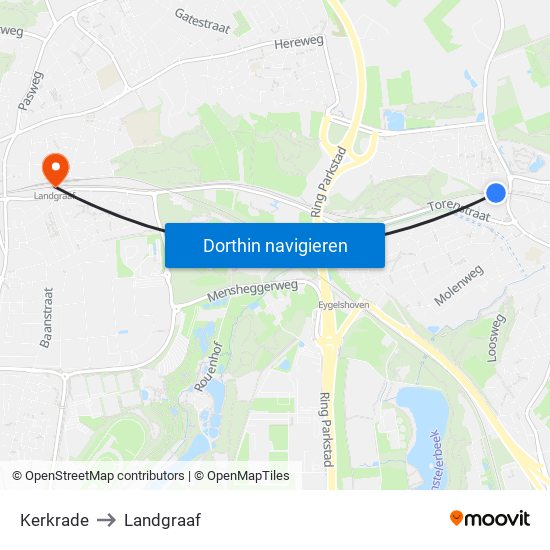 Kerkrade to Landgraaf map