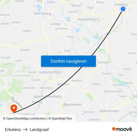 Erkelenz to Landgraaf map