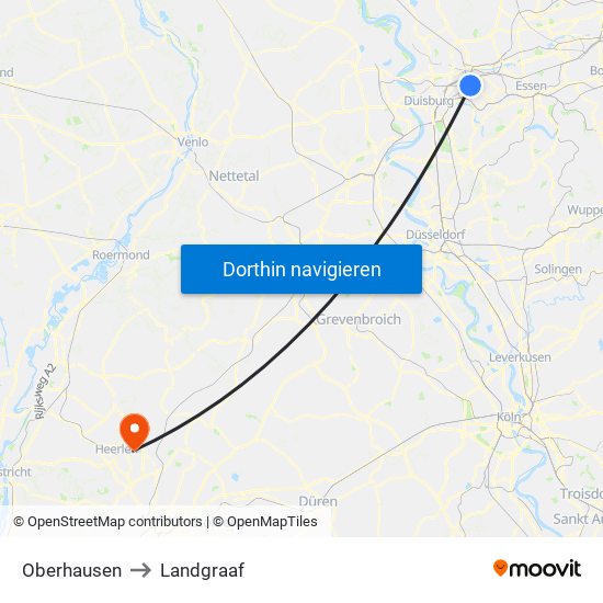 Oberhausen to Landgraaf map