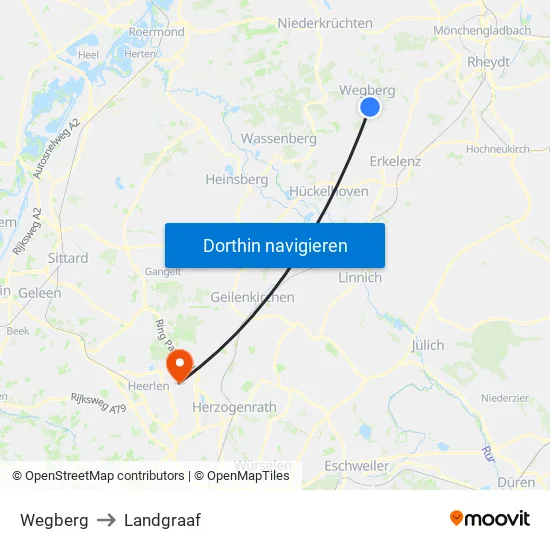 Wegberg to Landgraaf map