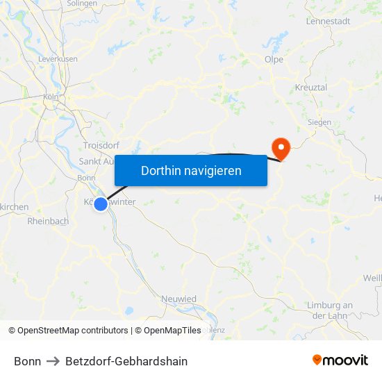 Bonn to Betzdorf-Gebhardshain map