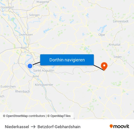 Niederkassel to Betzdorf-Gebhardshain map
