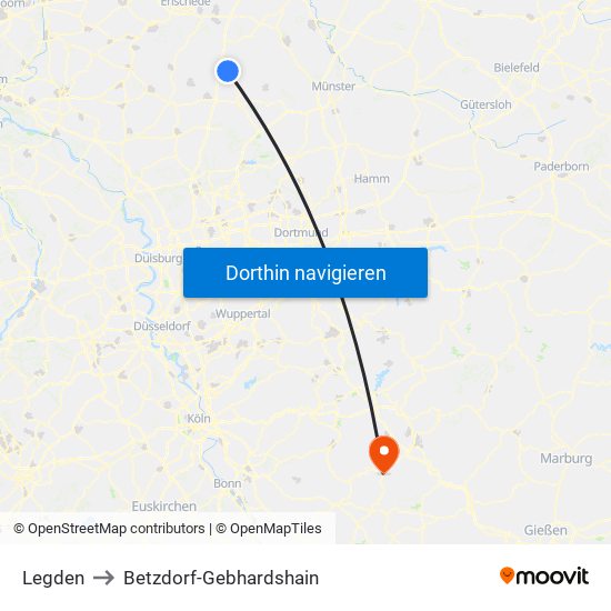 Legden to Betzdorf-Gebhardshain map