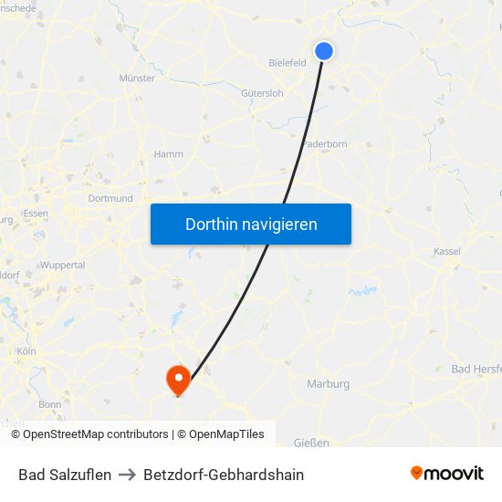 Bad Salzuflen to Betzdorf-Gebhardshain map