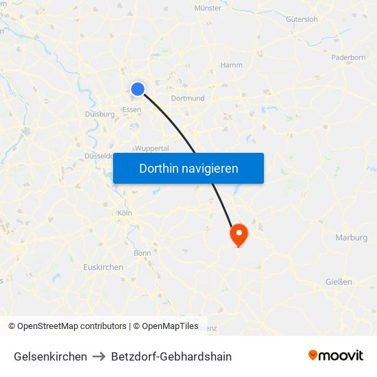 Gelsenkirchen to Betzdorf-Gebhardshain map