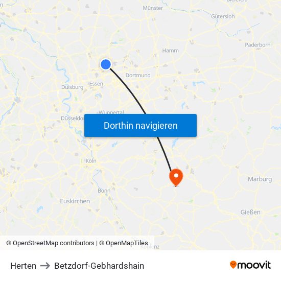 Herten to Betzdorf-Gebhardshain map