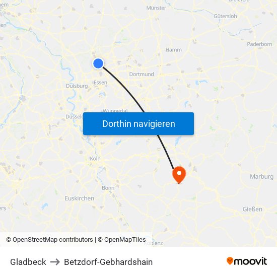 Gladbeck to Betzdorf-Gebhardshain map