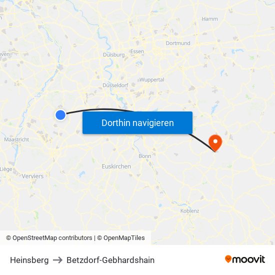 Heinsberg to Betzdorf-Gebhardshain map