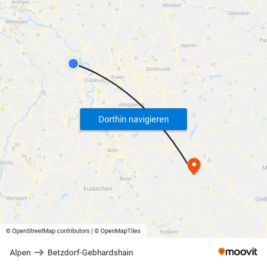 Alpen to Betzdorf-Gebhardshain map