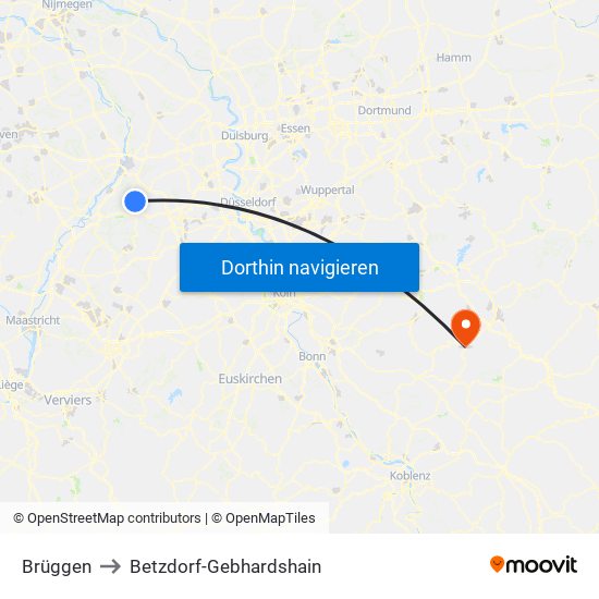 Brüggen to Betzdorf-Gebhardshain map