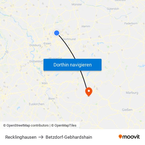 Recklinghausen to Betzdorf-Gebhardshain map