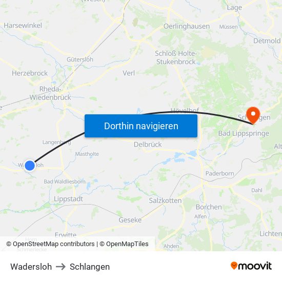 Wadersloh to Schlangen map