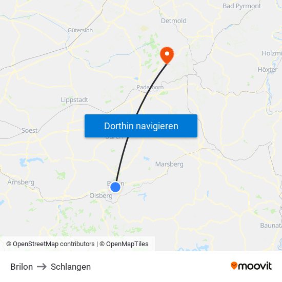 Brilon to Schlangen map