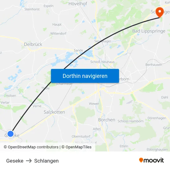 Geseke to Schlangen map