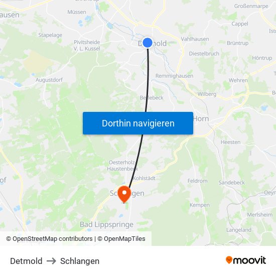 Detmold to Schlangen map