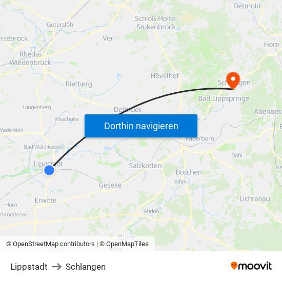 Lippstadt to Schlangen map