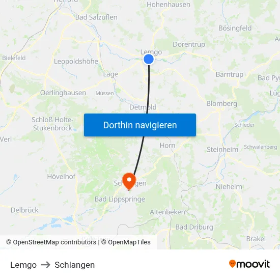 Lemgo to Schlangen map