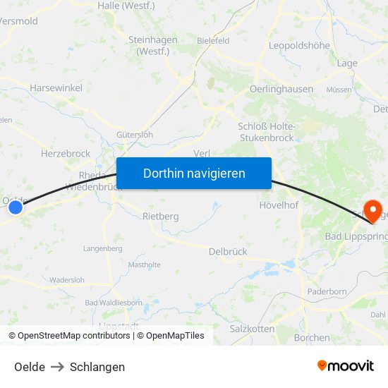Oelde to Schlangen map