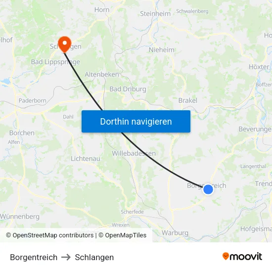 Borgentreich to Schlangen map
