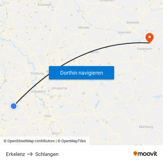 Erkelenz to Schlangen map