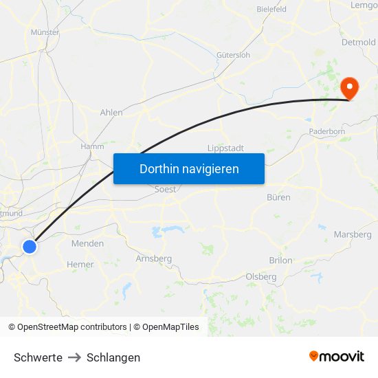 Schwerte to Schlangen map