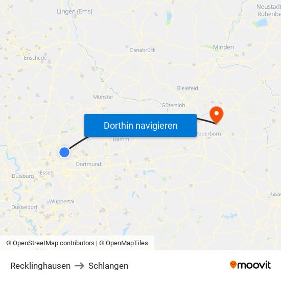 Recklinghausen to Schlangen map