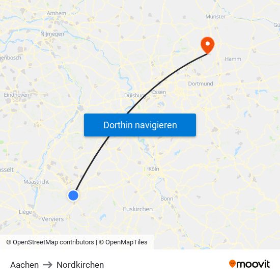 Aachen to Nordkirchen map