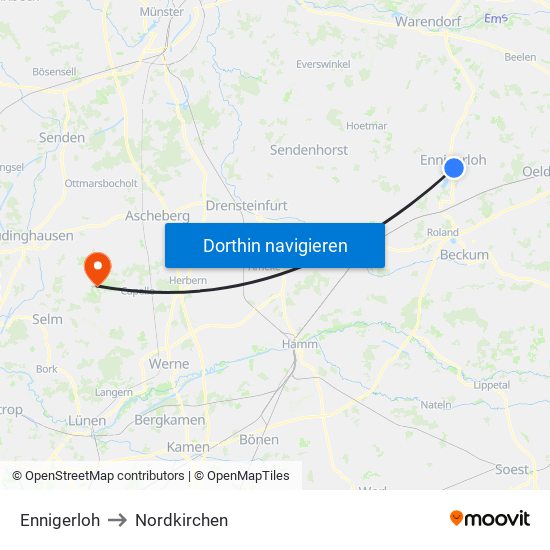 Ennigerloh to Nordkirchen map