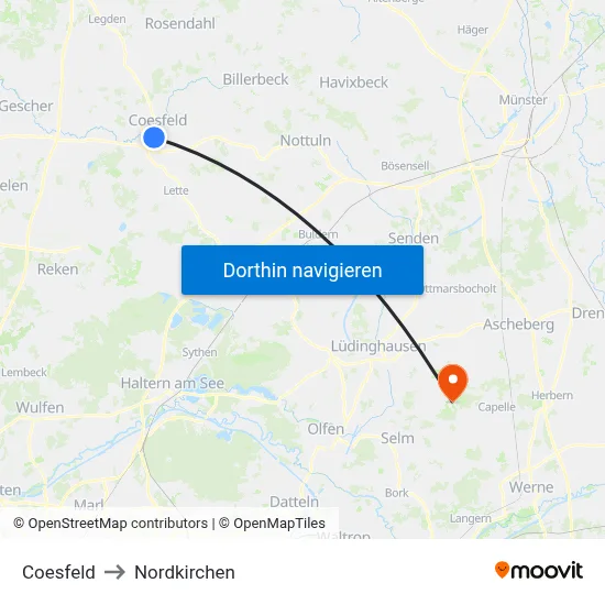 Coesfeld to Nordkirchen map