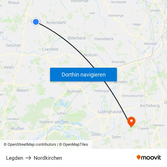 Legden to Nordkirchen map