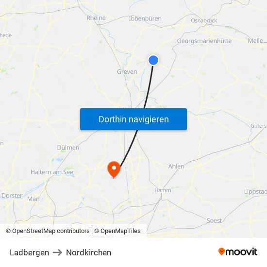 Ladbergen to Nordkirchen map