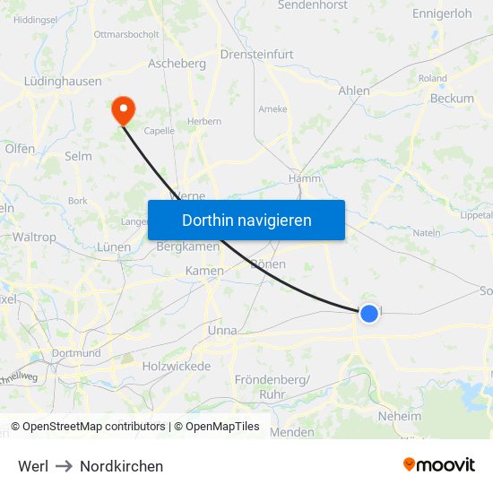 Werl to Nordkirchen map