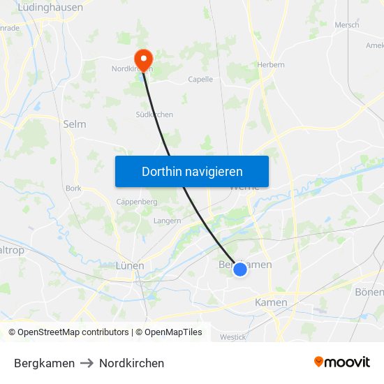 Bergkamen to Nordkirchen map