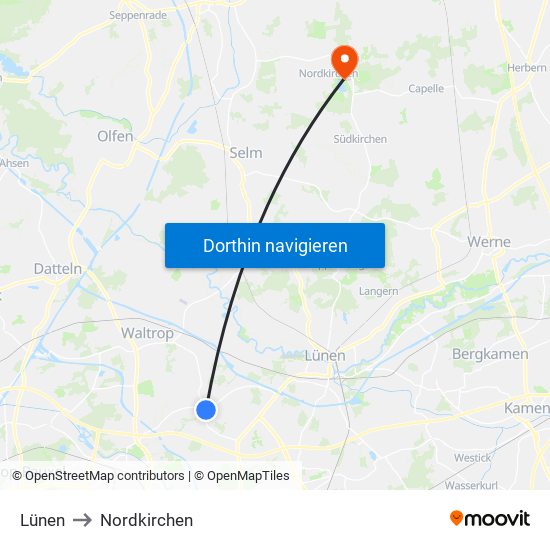 Lünen to Nordkirchen map