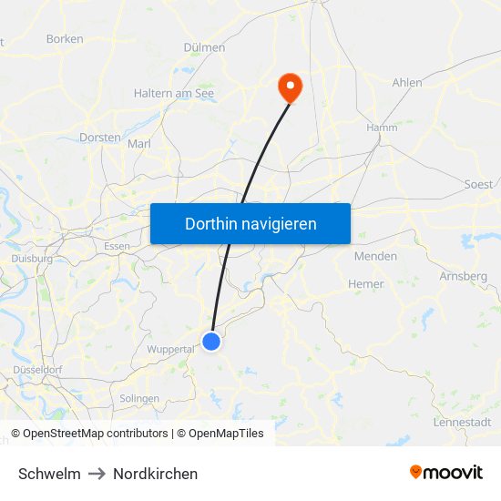 Schwelm to Nordkirchen map